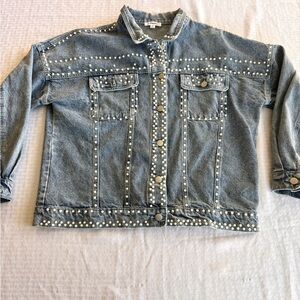 Macaron Pearl Studded Denim Jacket Cropped Boho Western Y2K Festival